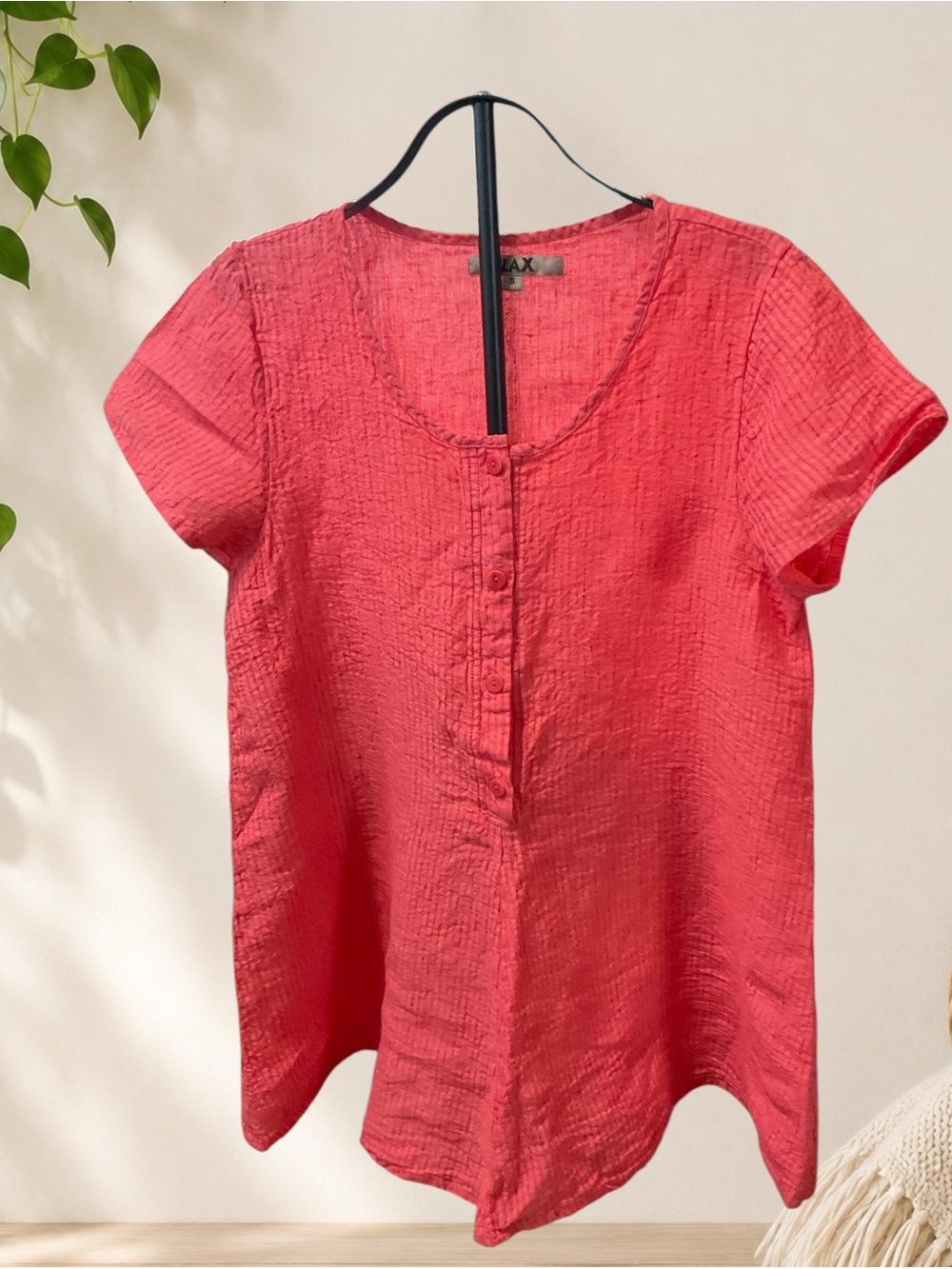 FLAX 100% Linen Coral Button Front Top – Small – NWOT